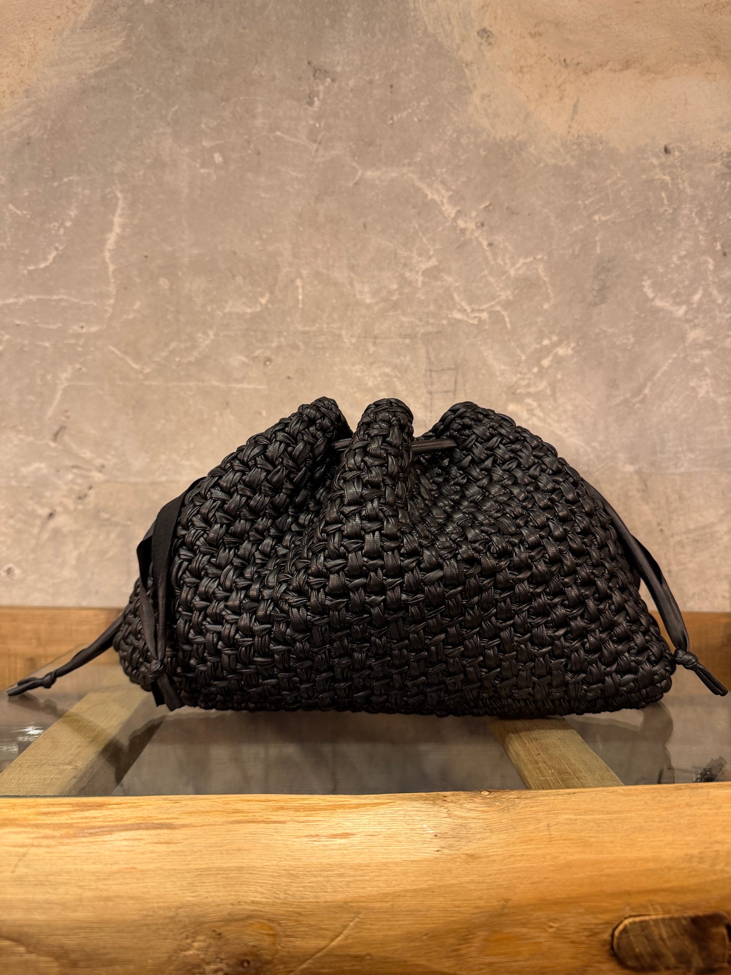CLUTCH GRANDE CROCHET ECOPELLE NERO