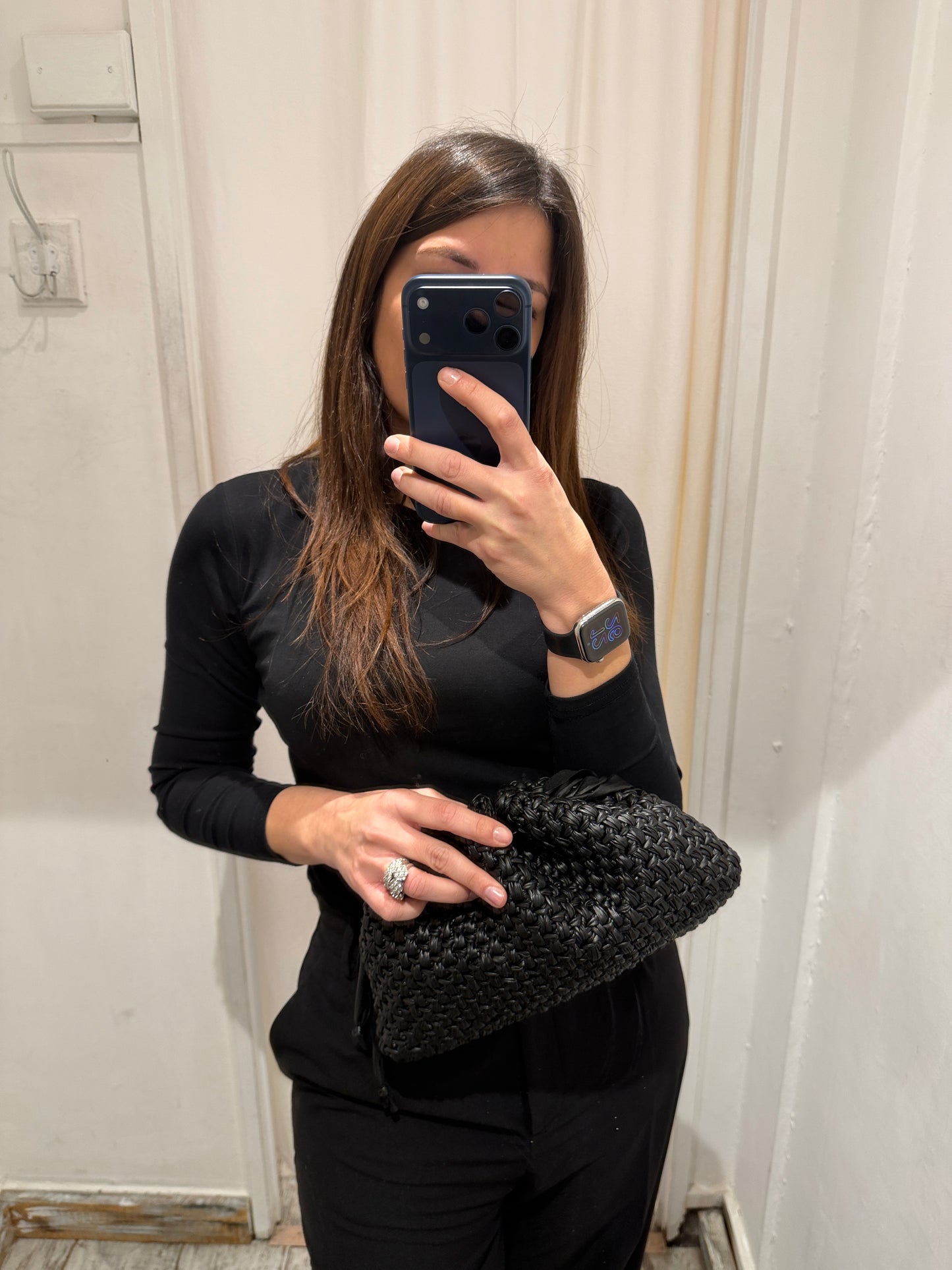 CLUTCH GRANDE CROCHET ECOPELLE NERO
