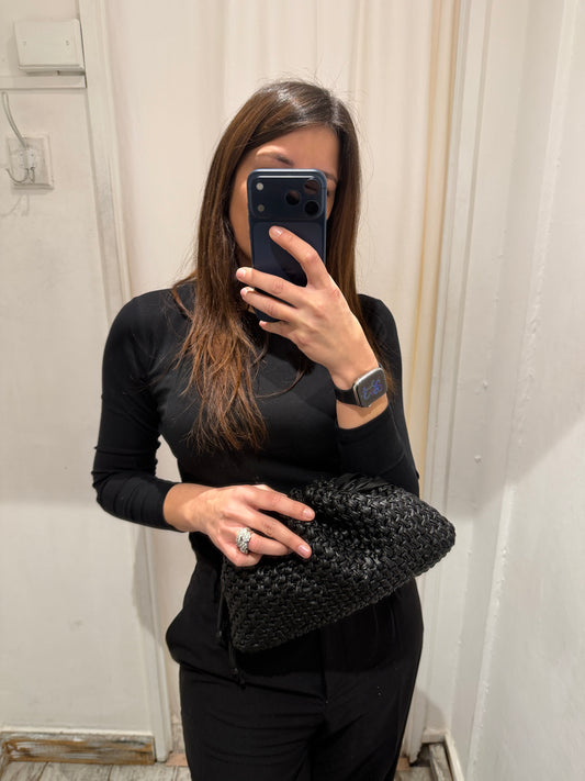CLUTCH GRANDE CROCHET ECOPELLE NERO