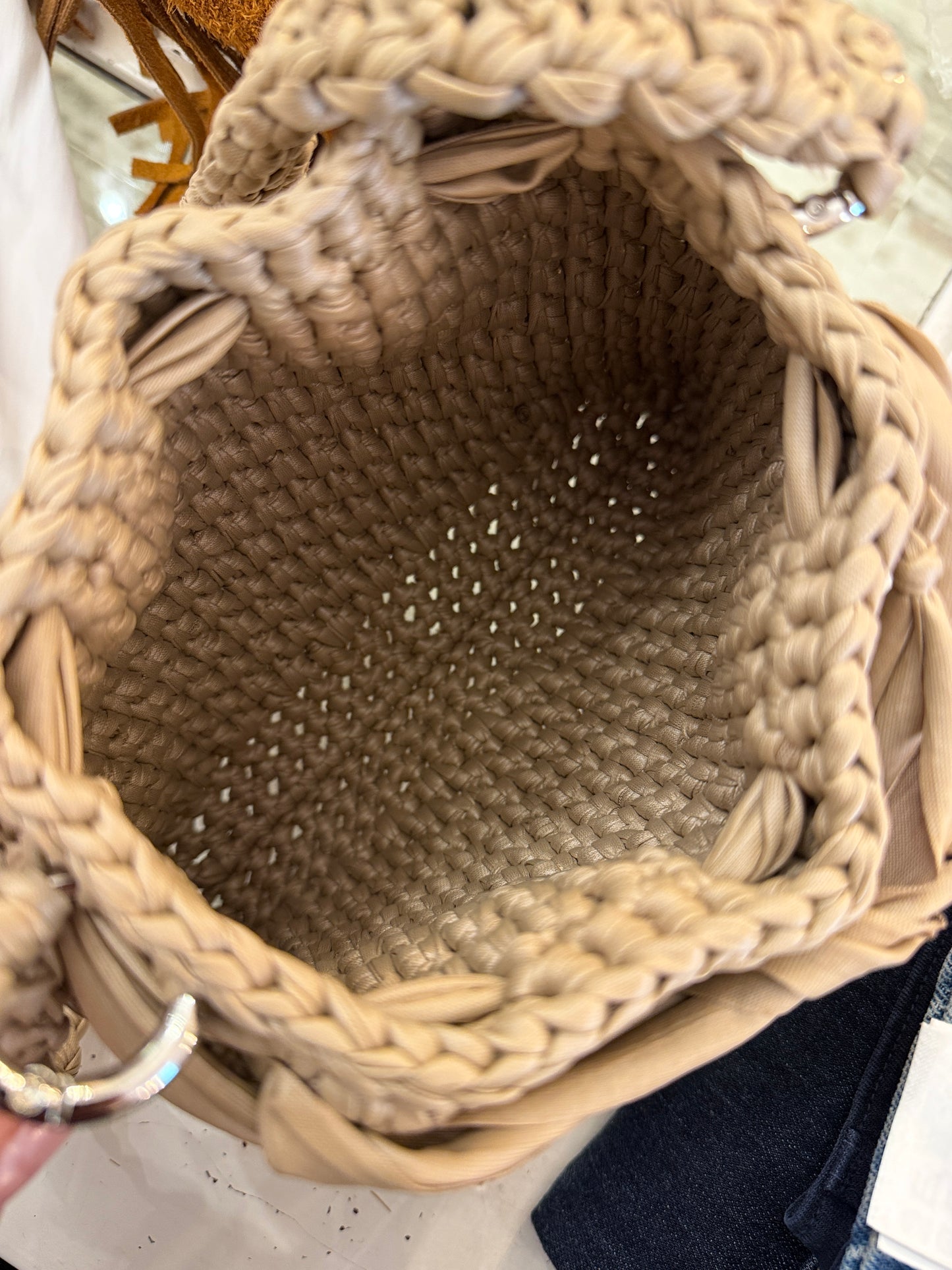 BORSA CROCHET ECOPELLE TORTORA CON TRACOLLA