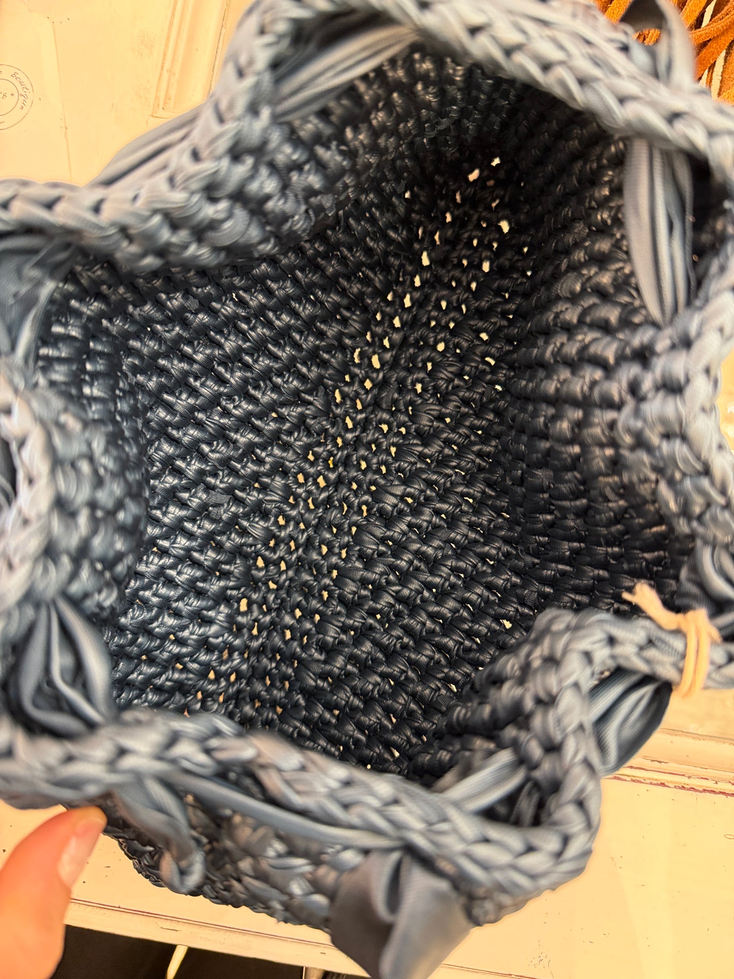 CLUTCH GRANDE CROCHET ECOPELLE BLU DENIM
