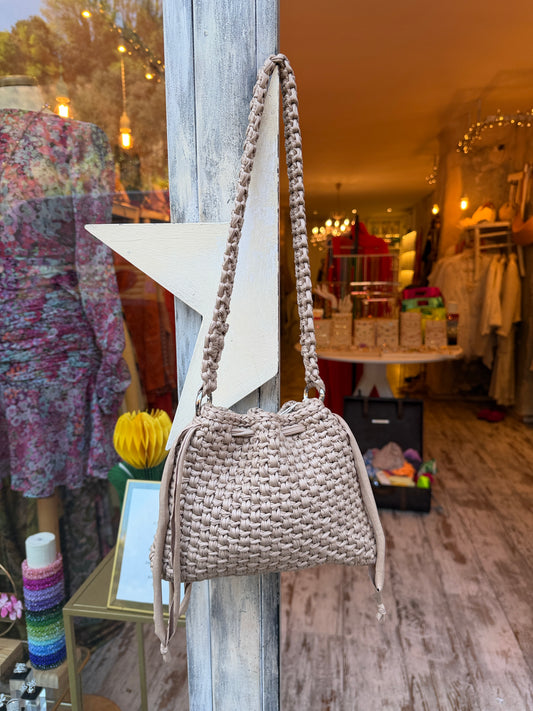 BORSA CROCHET ECOPELLE TORTORA CON TRACOLLA