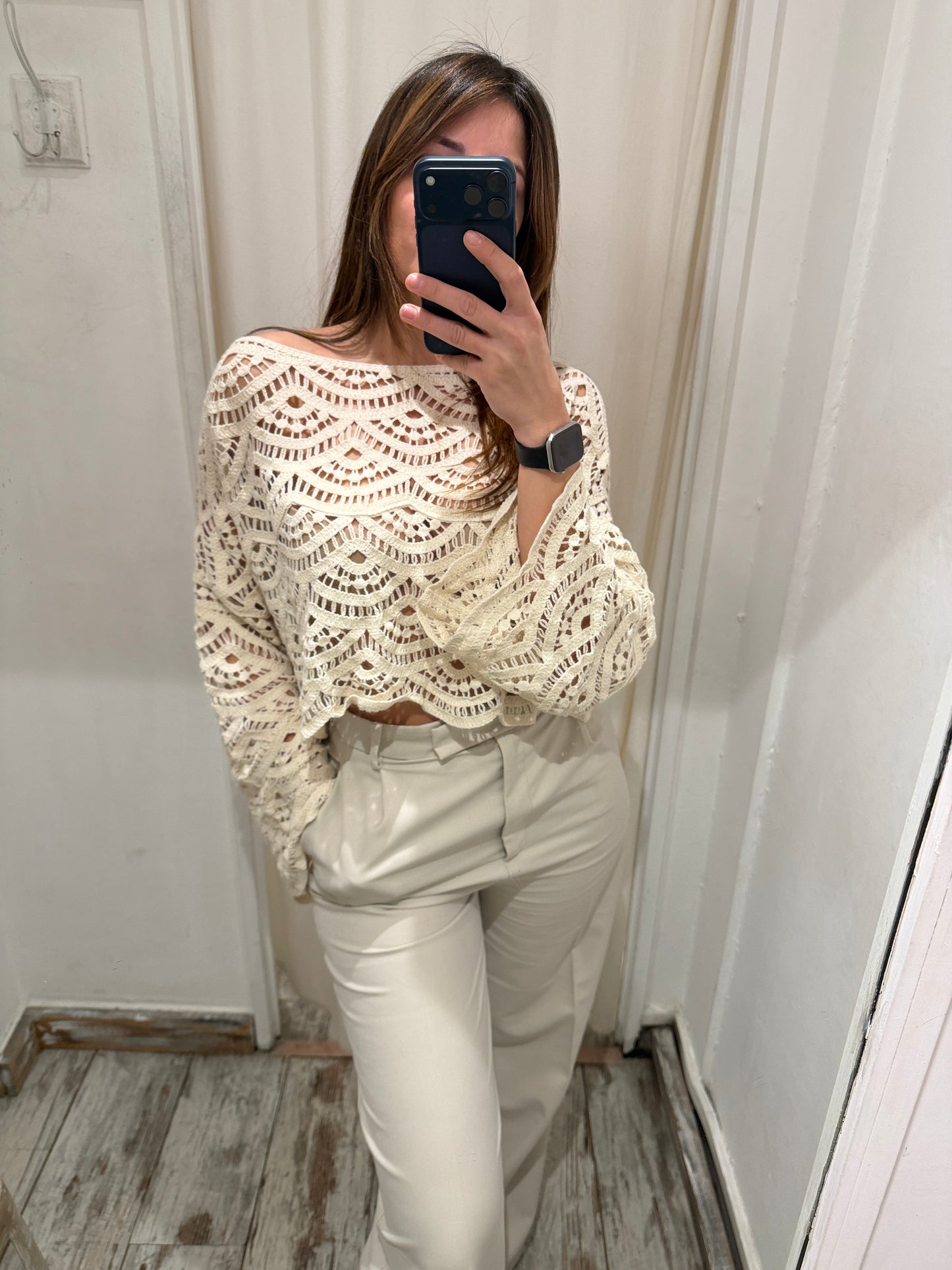 NEW COLLECTION - MAGLIA CROCHET ONDE SABBIA