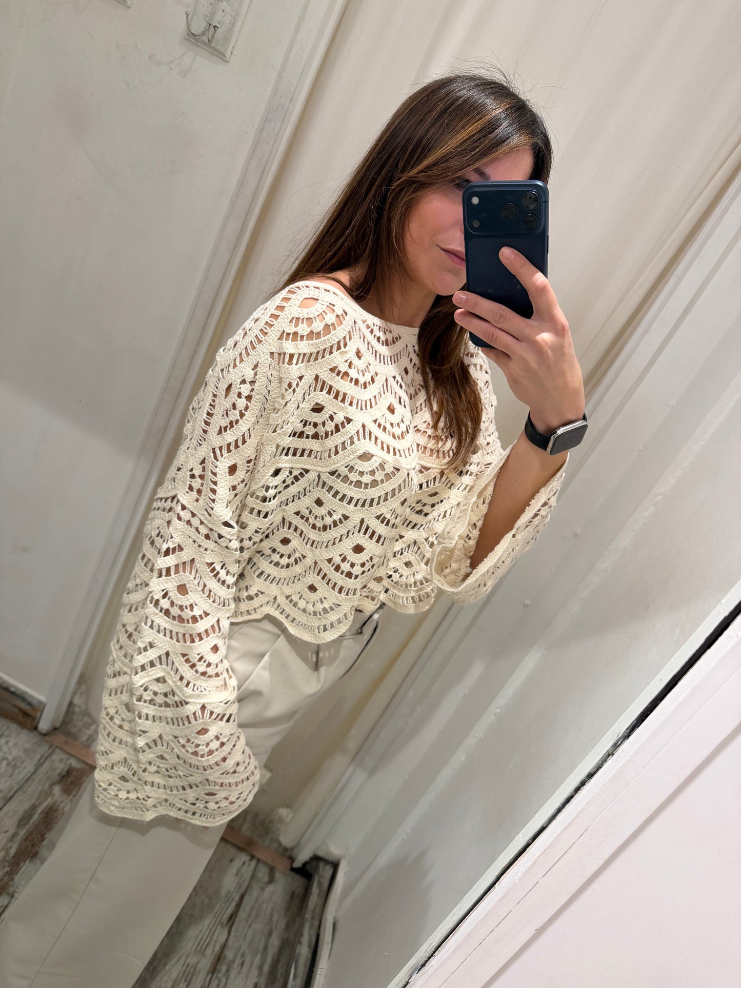 NEW COLLECTION - MAGLIA CROCHET ONDE SABBIA