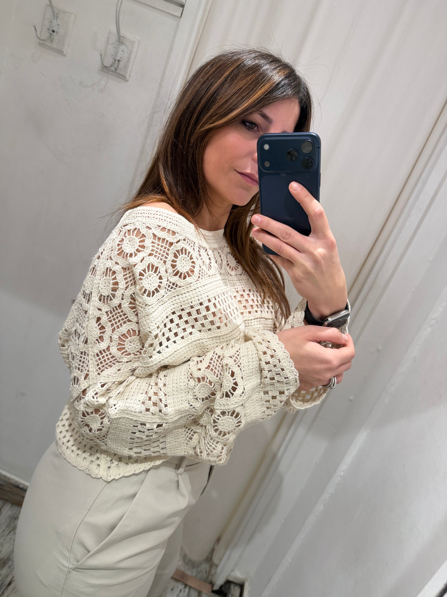 NEW COLLECTION - MAGLIA CROCHET CERCHI SABBIA