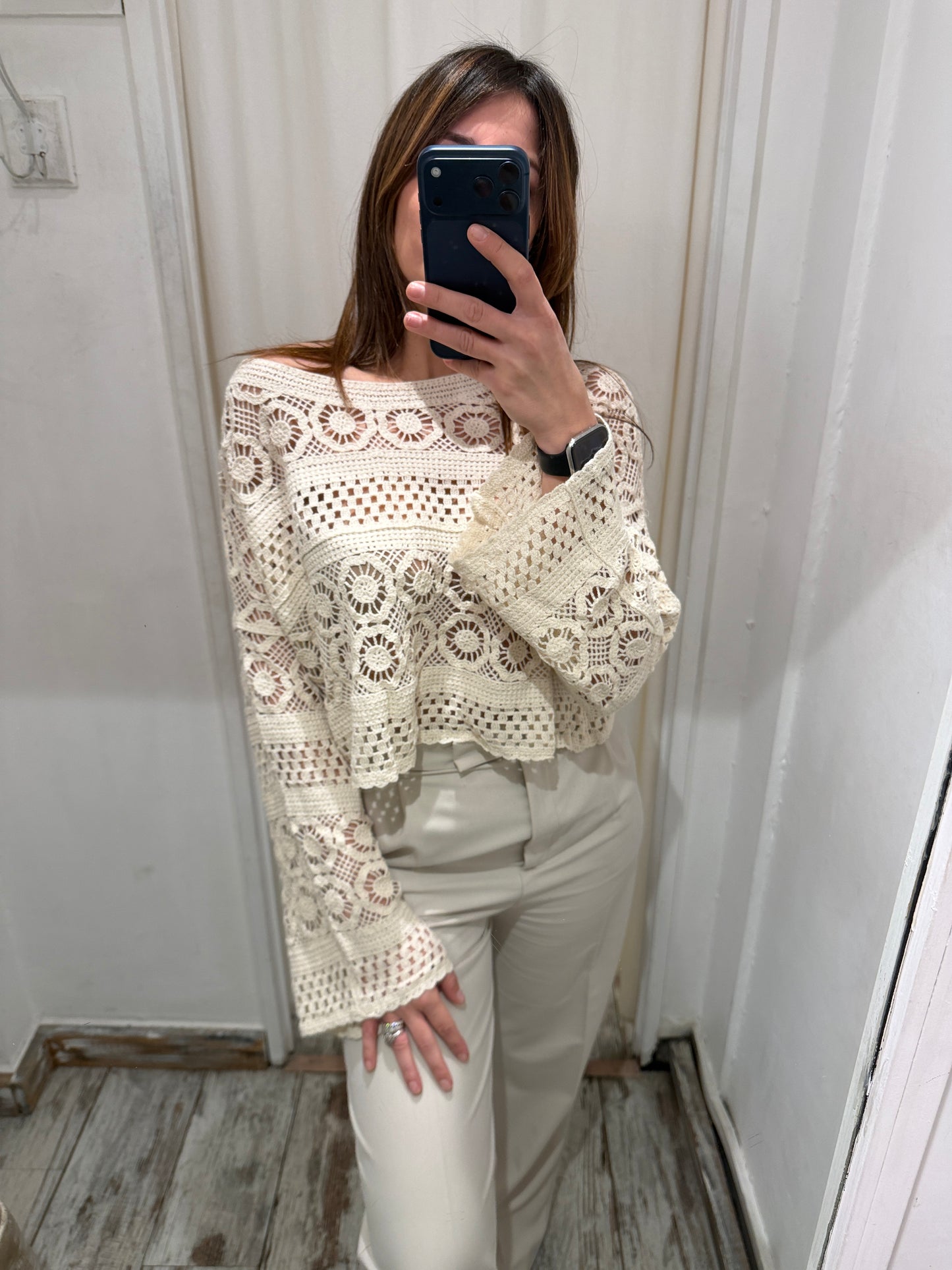 NEW COLLECTION - MAGLIA CROCHET CERCHI SABBIA