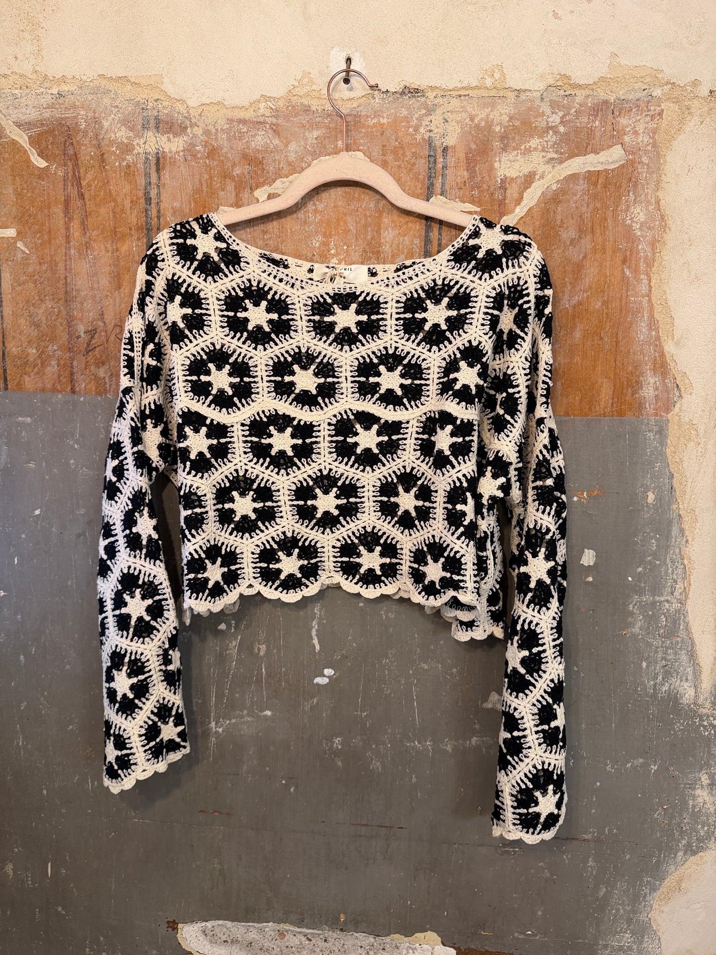 NEW COLLECTION - MAGLIA CROCHET PANNA E NERO