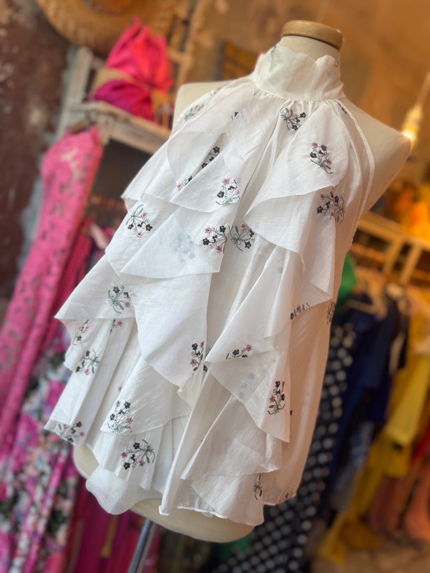 TOP HALTER BIANCO ROUCHES