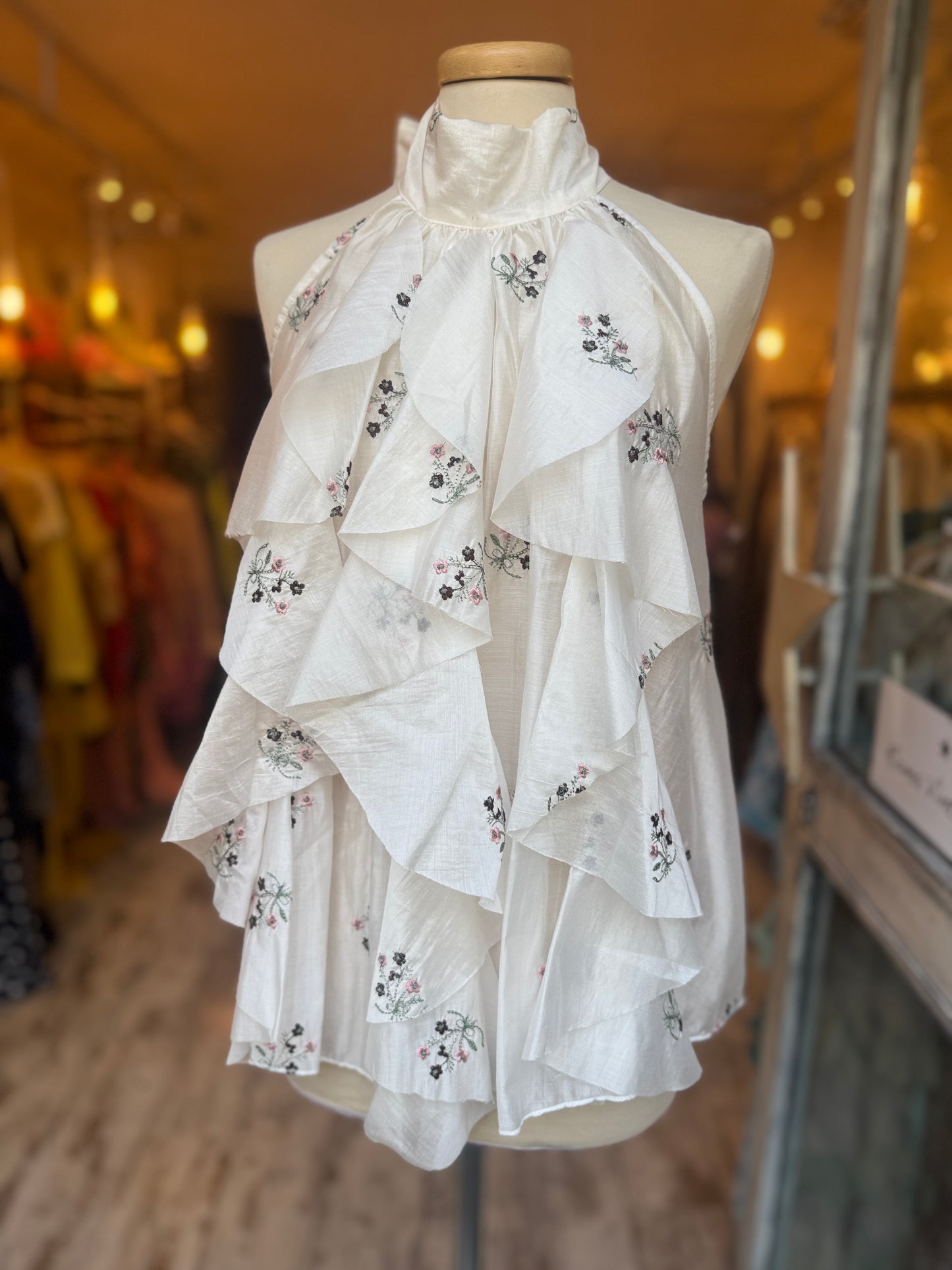 TOP HALTER BIANCO ROUCHES