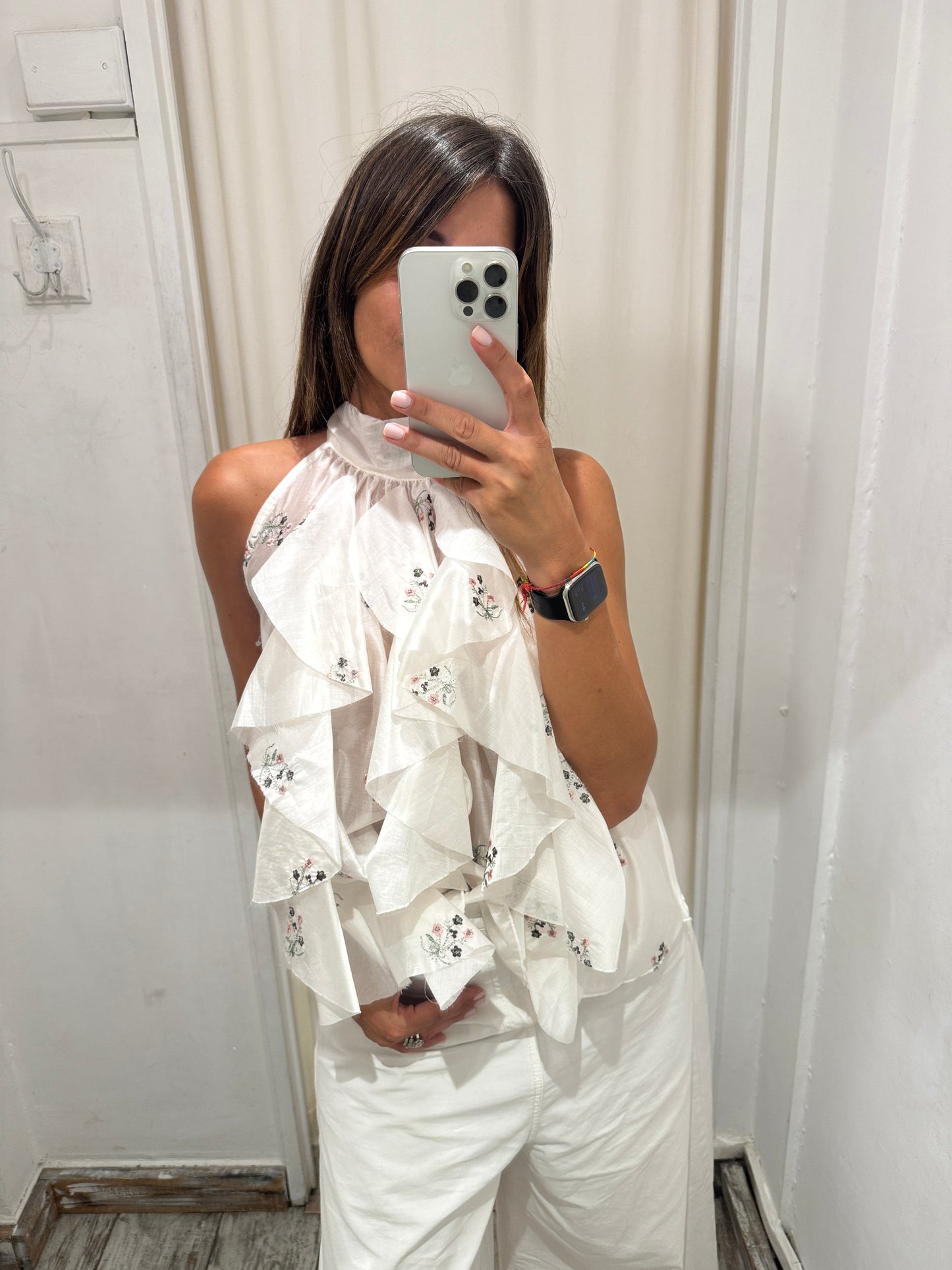 TOP HALTER BIANCO ROUCHES