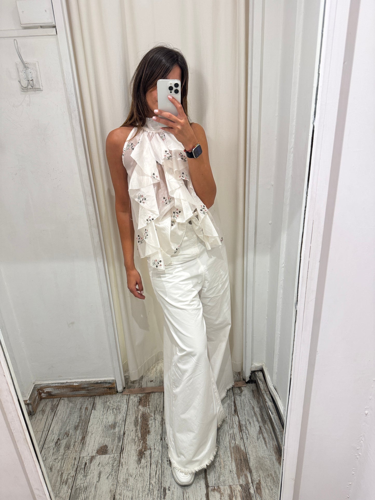 TOP HALTER BIANCO ROUCHES