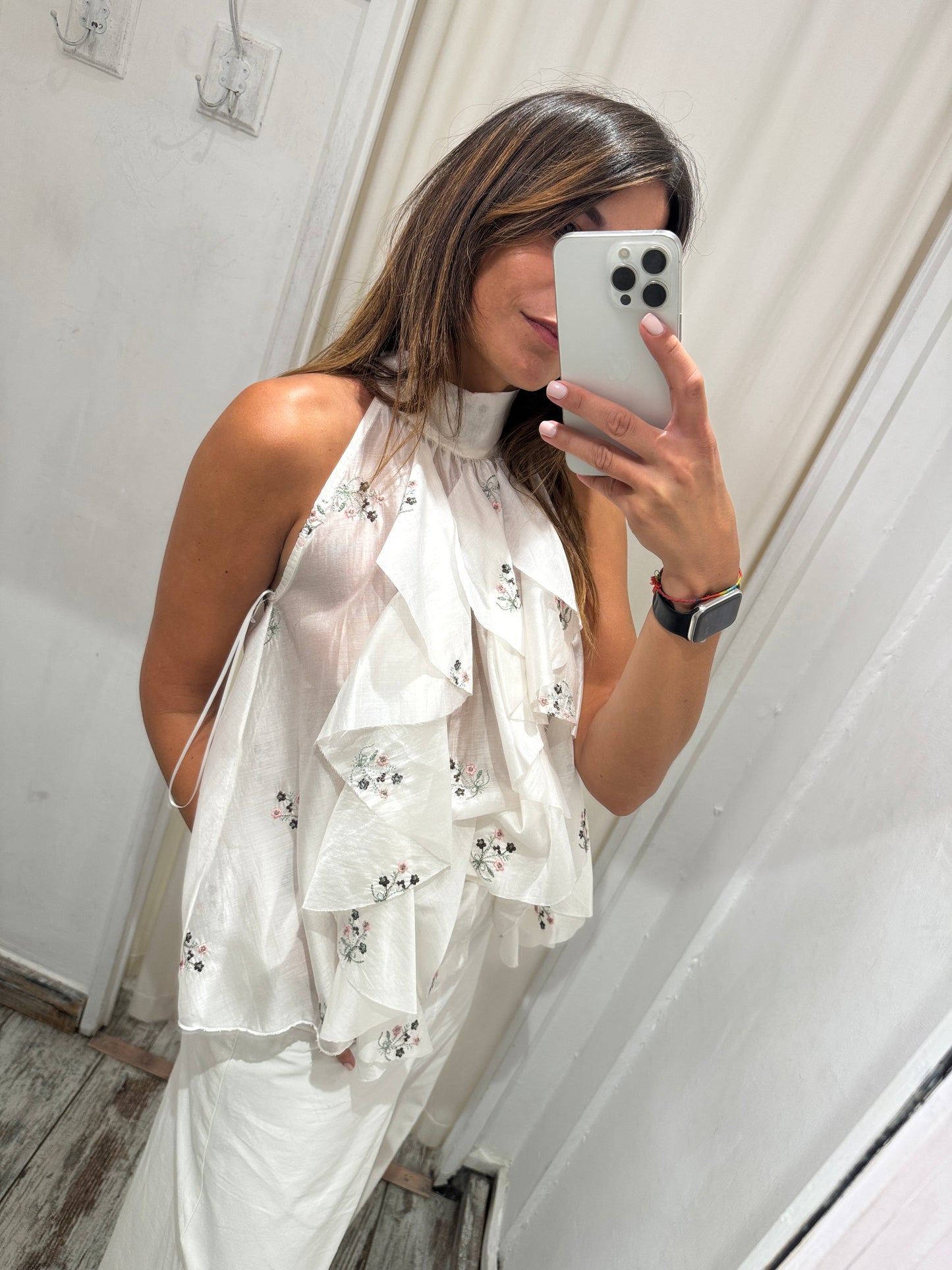 TOP HALTER BIANCO ROUCHES